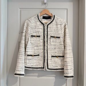 Zara Cream Tweed Pockect Blazer Jacket Size Medium